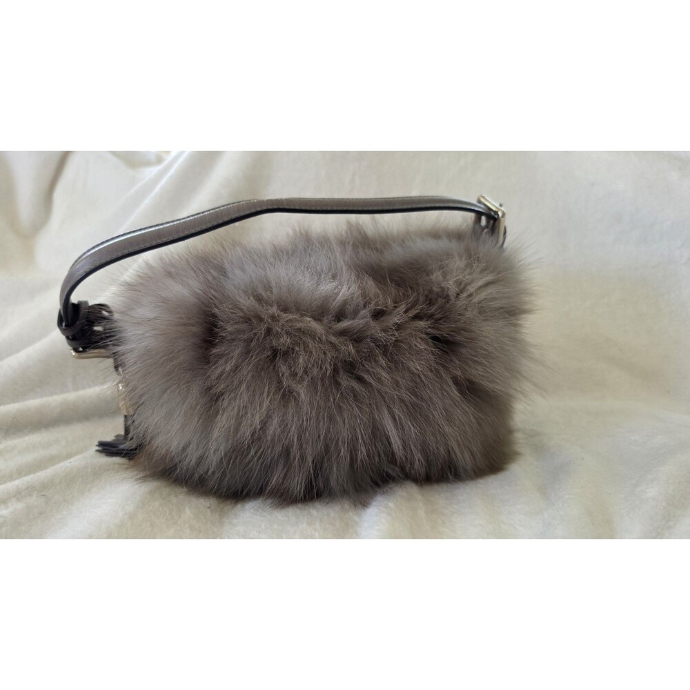 VTG Castellari Milano Italy Genuine Fox Fur Leather Handbag Gray Y2K Luxury - Picture 2 of 16